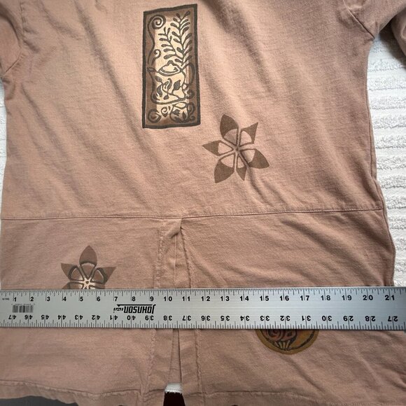 Becky’s 1633 Hand Printed Pre-Shrunk Cotton Art To Wear Top Medium Split Brown - Picture 7 of 8